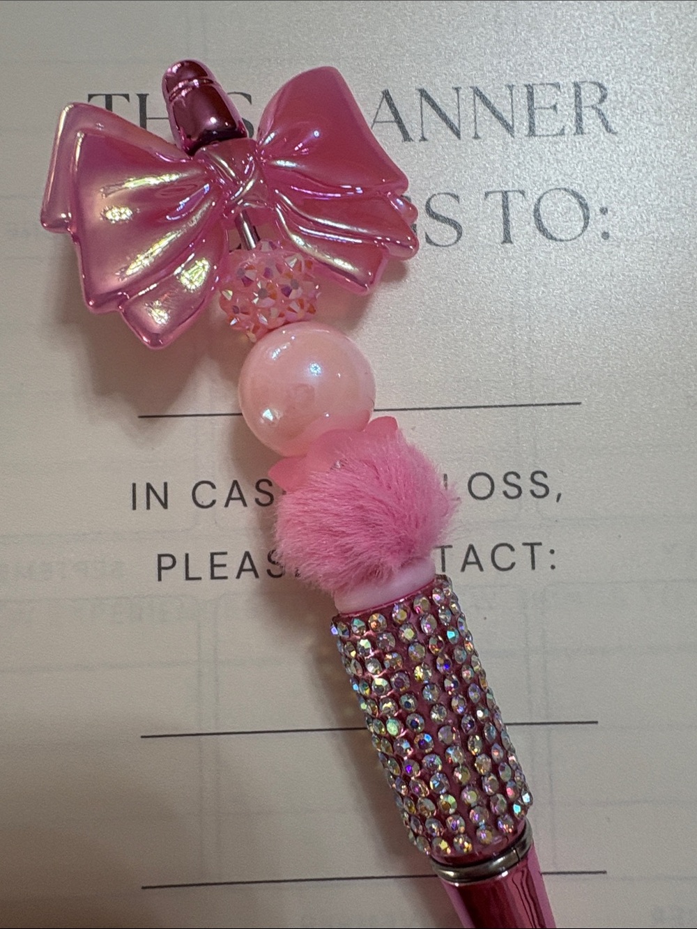 Pink Bow Crystal Rhinestone Pen - Picture 2 of 4